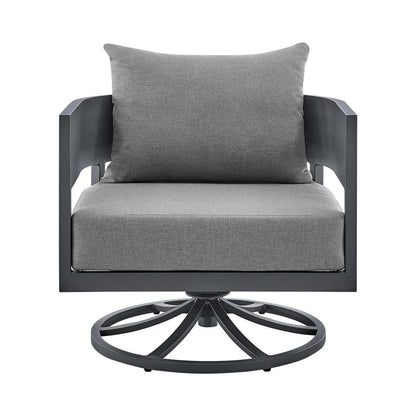 Armen Living - Argiope 3 Piece Patio Outdoor Swivel Seating Set in Dark Grey Aluminum with Grey Cushions - 840254332638 veiw 3