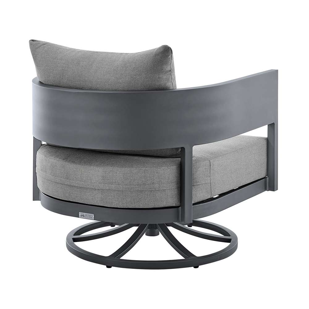 Armen Living - Argiope 3 Piece Patio Outdoor Swivel Seating Set in Dark Grey Aluminum with Grey Cushions - 840254332638 veiw 4