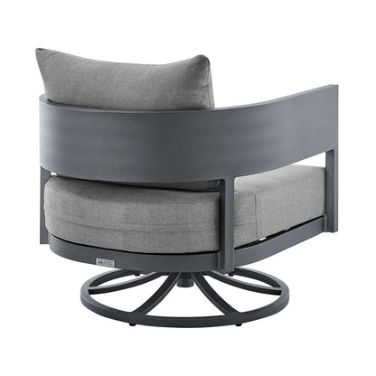 Armen Living - Argiope 3 Piece Patio Outdoor Swivel Seating Set in Dark Grey Aluminum with Grey Cushions - 840254332638 veiw 4
