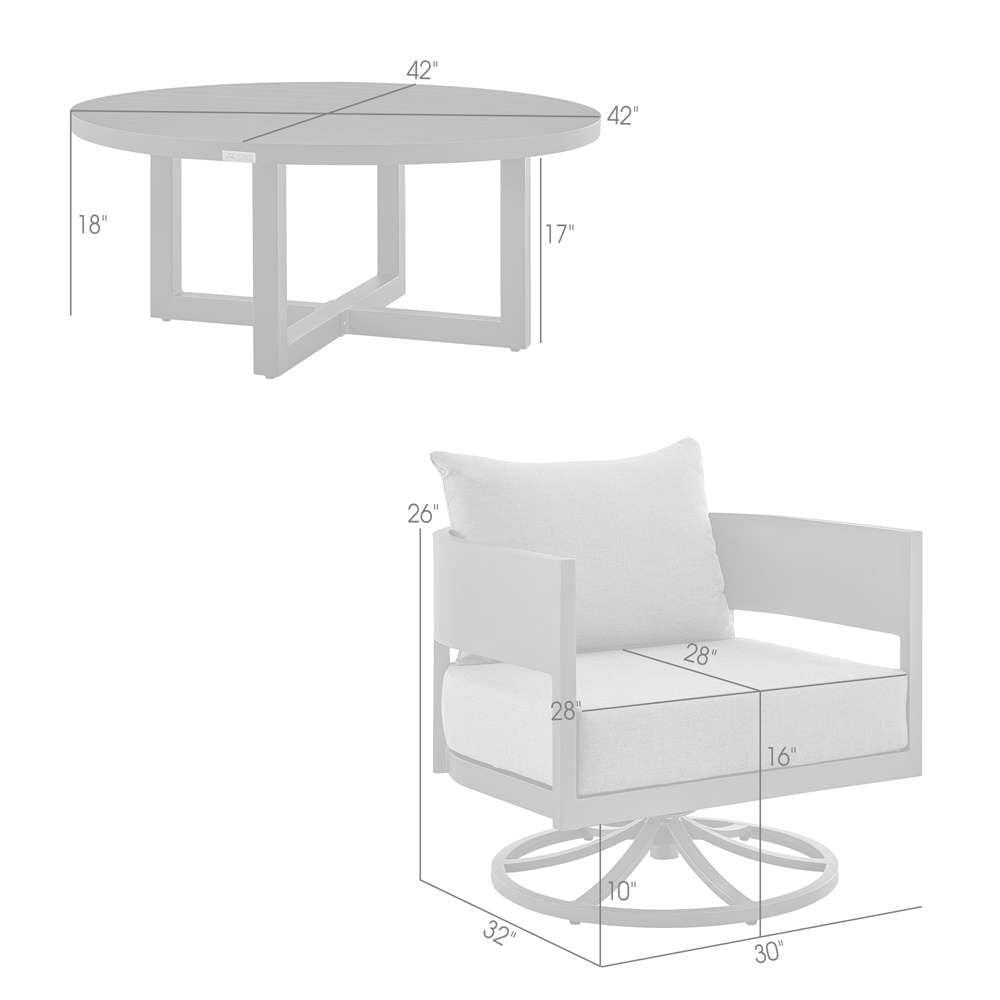 Armen Living - Argiope 3 Piece Patio Outdoor Swivel Seating Set in Dark Grey Aluminum with Grey Cushions - 840254332638 veiw 7