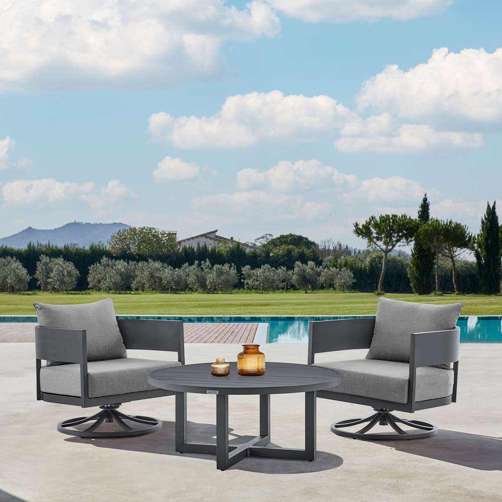 Armen Living - Argiope 3 Piece Patio Outdoor Swivel Seating Set in Dark Grey Aluminum with Grey Cushions - 840254332638 veiw 8
