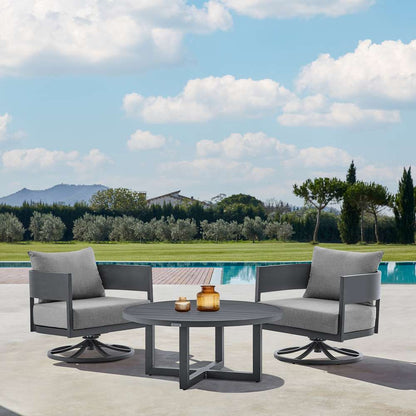 Armen Living - Argiope 3 Piece Patio Outdoor Swivel Seating Set in Dark Grey Aluminum with Grey Cushions - 840254332638 veiw 8