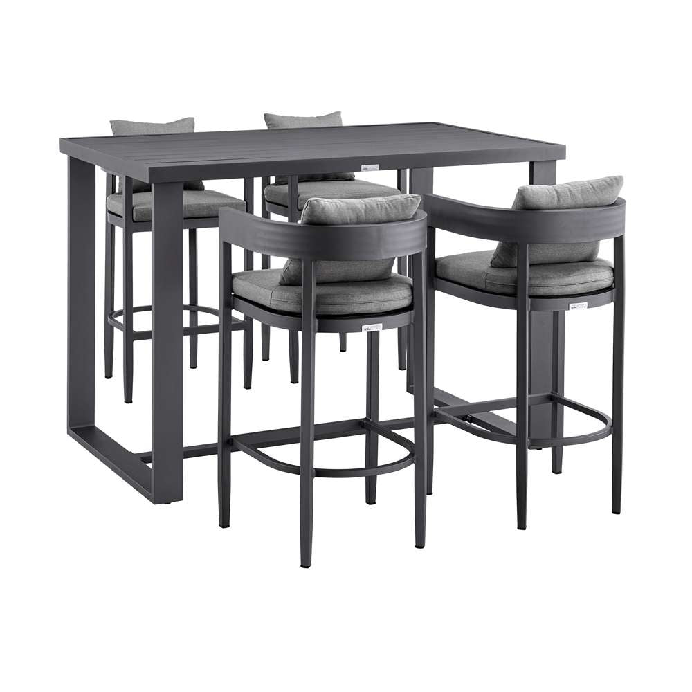 Armen Living - Argiope Outdoor Patio 5-Piece Bar Table Set in Aluminum with Grey Cushions - 840254333178 veiw 1