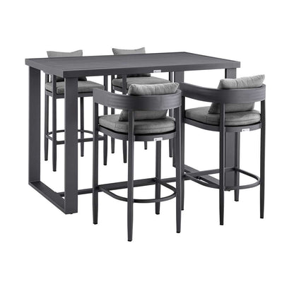Armen Living - Argiope Outdoor Patio 5-Piece Bar Table Set in Aluminum with Grey Cushions - 840254333178 veiw 1