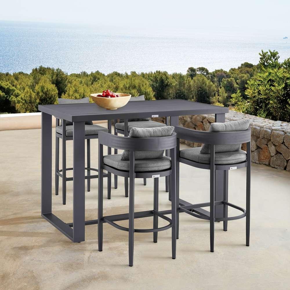 Armen Living - Argiope Outdoor Patio 5-Piece Bar Table Set in Aluminum with Grey Cushions - 840254333178 veiw 8