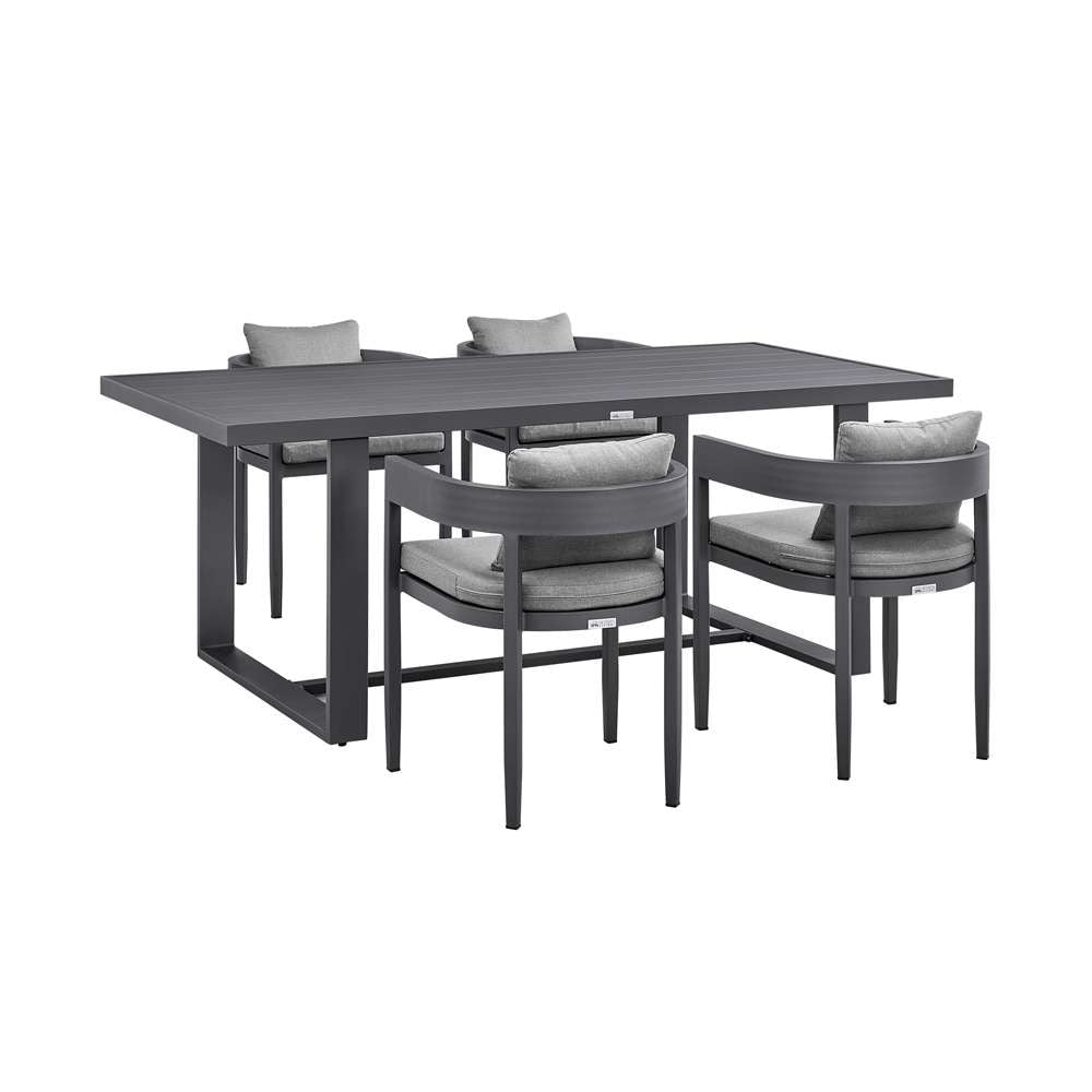 Armen Living - Argiope Outdoor Patio 5-Piece Dining Table Set in Aluminum with Grey Cushions - 840254333277 veiw 1