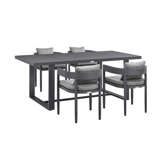 Armen Living - Argiope Outdoor Patio 5-Piece Dining Table Set in Aluminum with Grey Cushions - 840254333277 veiw 1