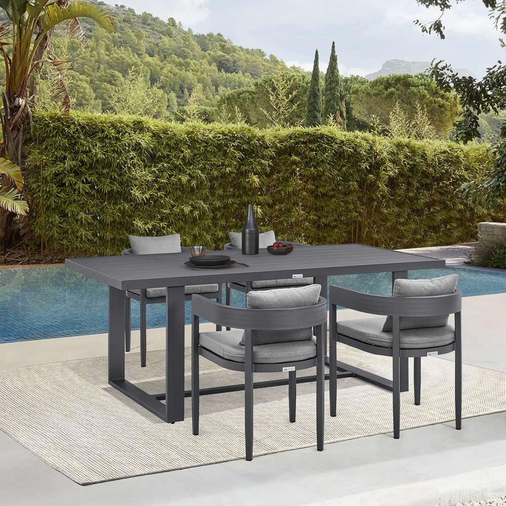 Armen Living - Argiope Outdoor Patio 5-Piece Dining Table Set in Aluminum with Grey Cushions - 840254333277 veiw 8