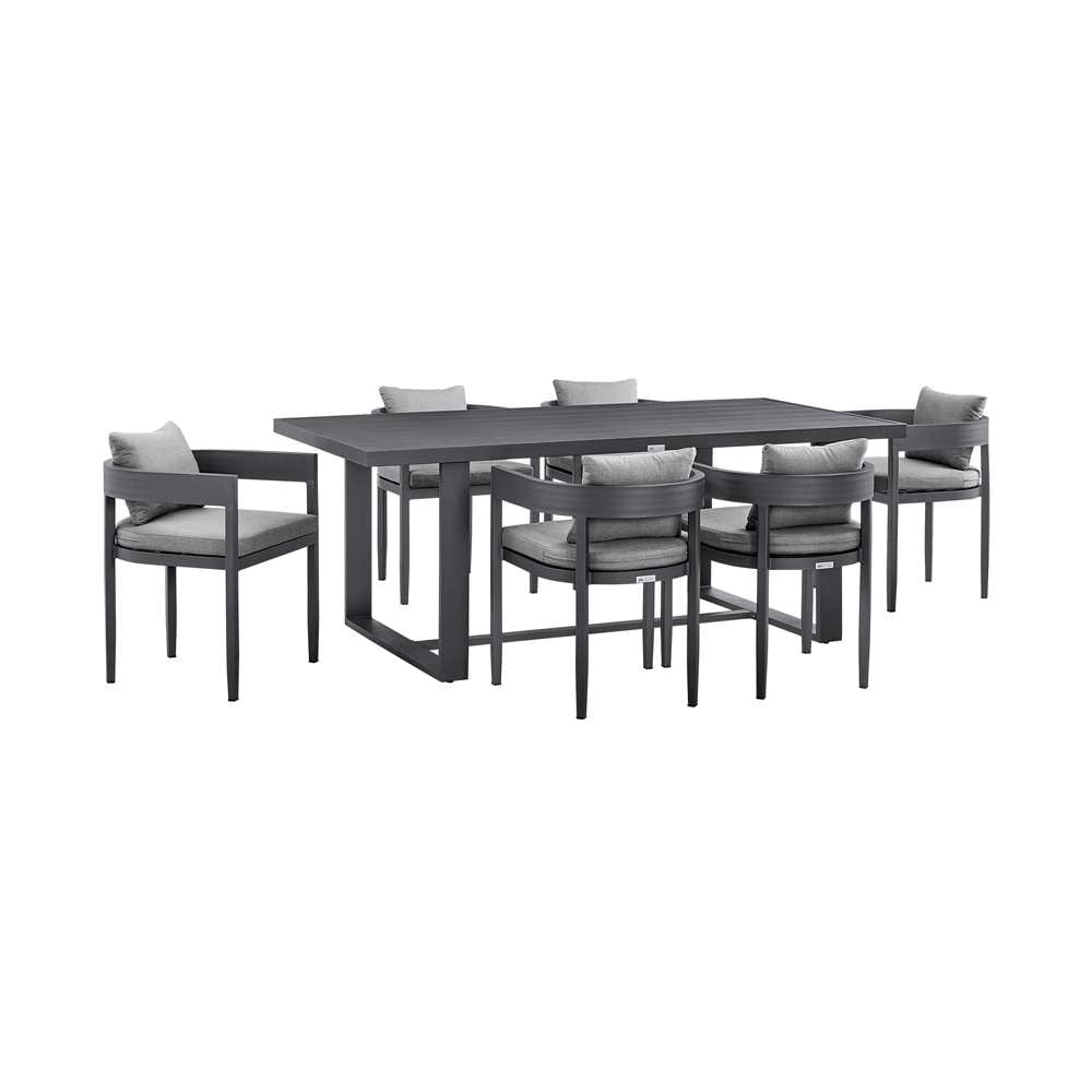 Armen Living - Argiope Outdoor Patio 7-Piece Dining Table Set in Aluminum with Grey Cushions - 840254333024 veiw 1