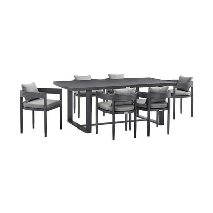 Armen Living - Argiope Outdoor Patio 7-Piece Dining Table Set in Aluminum with Grey Cushions - 840254333024 veiw 1