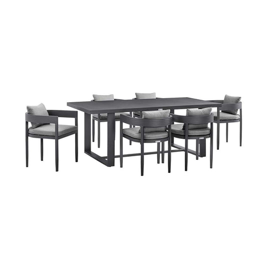 Armen Living - Argiope Outdoor Patio 7-Piece Dining Table Set in Aluminum with Grey Cushions - 840254333024 veiw 1