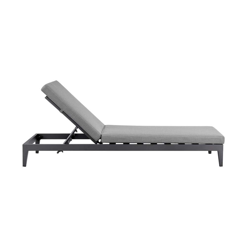 Armen Living - Argiope Outdoor Patio Adjustable Chaise Lounge Chair in Aluminum with Grey Cushions - 840254333017 veiw 3