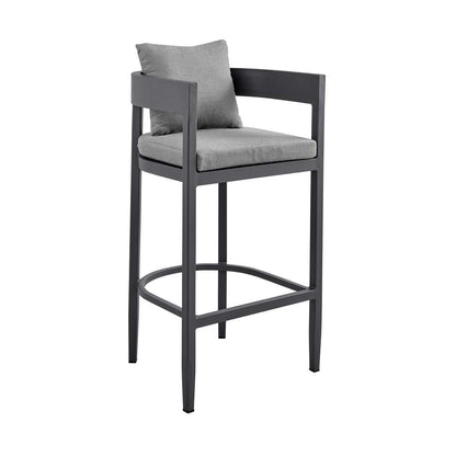 Armen Living - Argiope Outdoor Patio Bar Stool in Aluminum with Grey Cushions - 840254332973 veiw 1