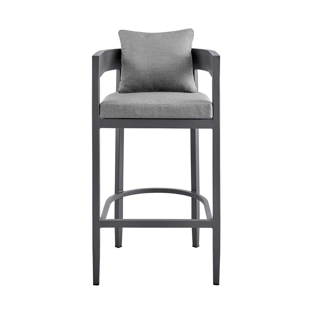 Armen Living - Argiope Outdoor Patio Bar Stool in Aluminum with Grey Cushions - 840254332973 veiw 2