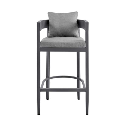Armen Living - Argiope Outdoor Patio Bar Stool in Aluminum with Grey Cushions - 840254332973 veiw 2