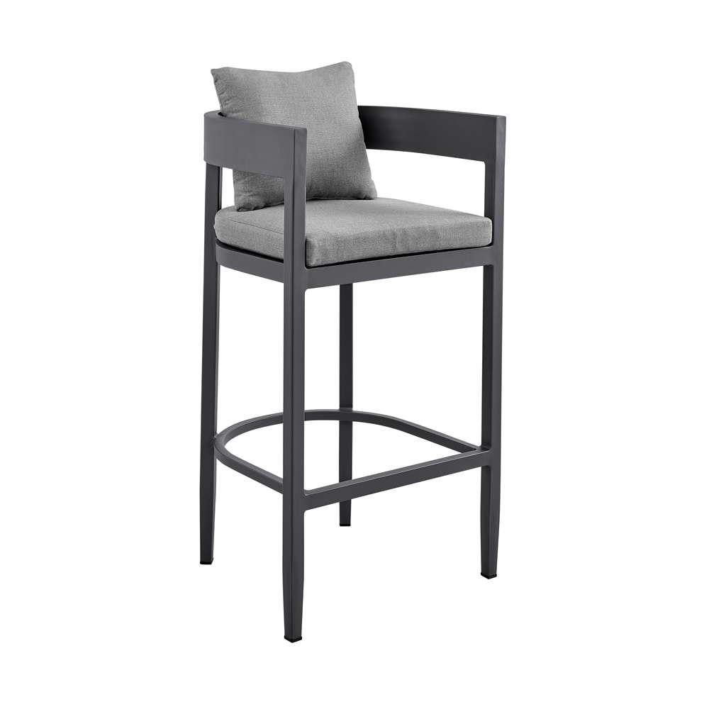 Armen Living - Argiope Outdoor Patio Counter Height Bar Stool in Aluminum with Grey Cushions - 840254332966 veiw 1