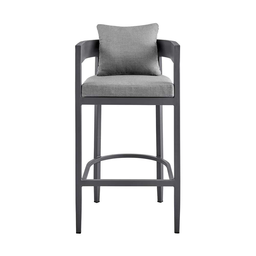 Armen Living - Argiope Outdoor Patio Counter Height Bar Stool in Aluminum with Grey Cushions - 840254332966 veiw 2