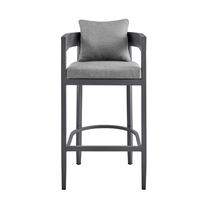 Armen Living - Argiope Outdoor Patio Counter Height Bar Stool in Aluminum with Grey Cushions - 840254332966 veiw 2