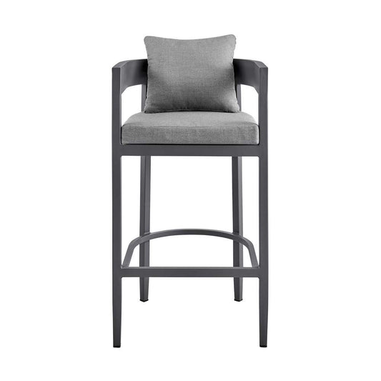Armen Living - Argiope Outdoor Patio Counter Height Bar Stool in Aluminum with Grey Cushions - 840254332966 veiw 2