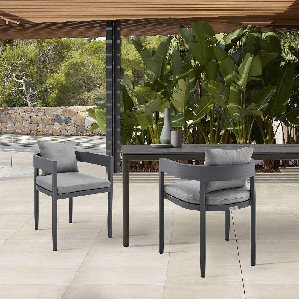 Armen Living - Argiope Outdoor Patio Dining Chairs in Aluminum with Grey Cushions (Set of 2) - 840254332997 veiw 8