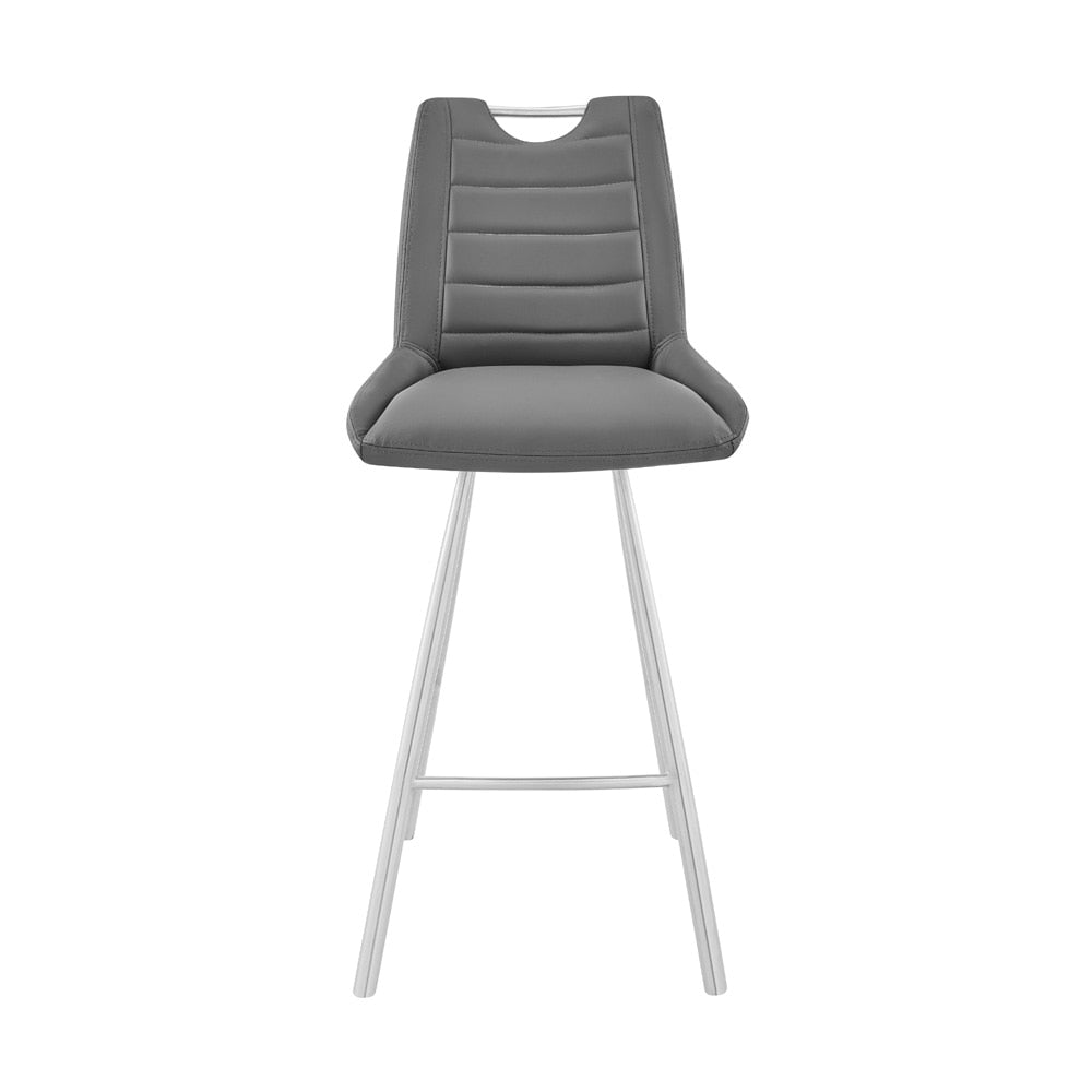 Armen Living - Arizona 26in Counter Height Bar Stool in Charcoal Faux Leather and Brushed Stainless Steel Finish - LCAZBAGR26_CLOSEOUT veiw 2