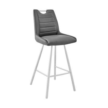 Armen Living - Arizona 30in Bar Height Bar Stool in Charcoal Faux Leather and Brushed Stainless Steel Finish - LCAZBAGR30_CLOSEOUT veiw 1