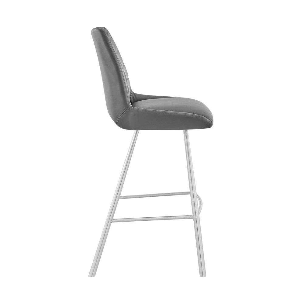 Armen Living - Arizona 30in Bar Height Bar Stool in Charcoal Faux Leather and Brushed Stainless Steel Finish - LCAZBAGR30_CLOSEOUT veiw 3