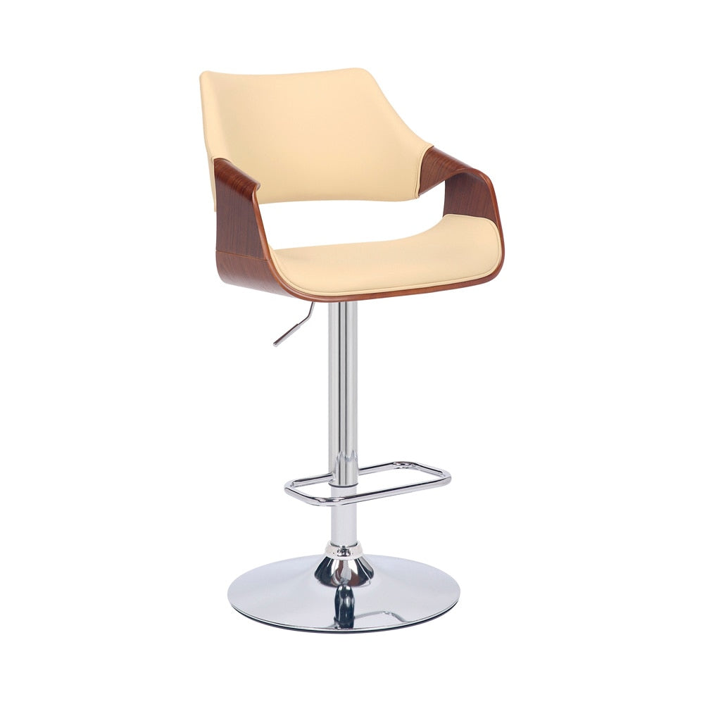 Armen Living - Aspen Adjustable Swivel Cream Faux Leather and Walnut Wood Bar Stool with Chrome Base - LCASBAWACR veiw 1
