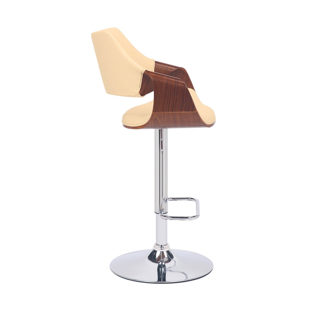 Armen Living - Aspen Adjustable Swivel Cream Faux Leather and Walnut Wood Bar Stool with Chrome Base - LCASBAWACR veiw 3