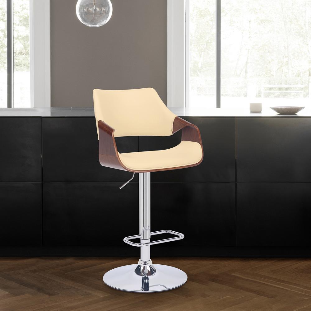 Armen Living - Aspen Adjustable Swivel Cream Faux Leather and Walnut Wood Bar Stool with Chrome Base - LCASBAWACR veiw 9