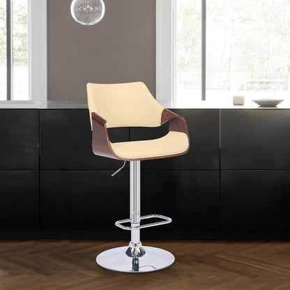 Armen Living - Aspen Adjustable Swivel Cream Faux Leather and Walnut Wood Bar Stool with Chrome Base - LCASBAWACR veiw 9