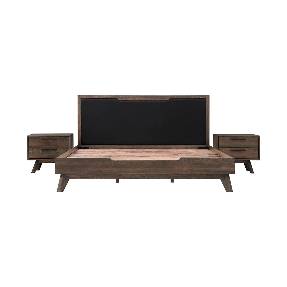 Armen Living - Astoria 3 Piece King Bedroom Set in Oak with Black Faux Leather  - SETAHBDKG3A veiw 1