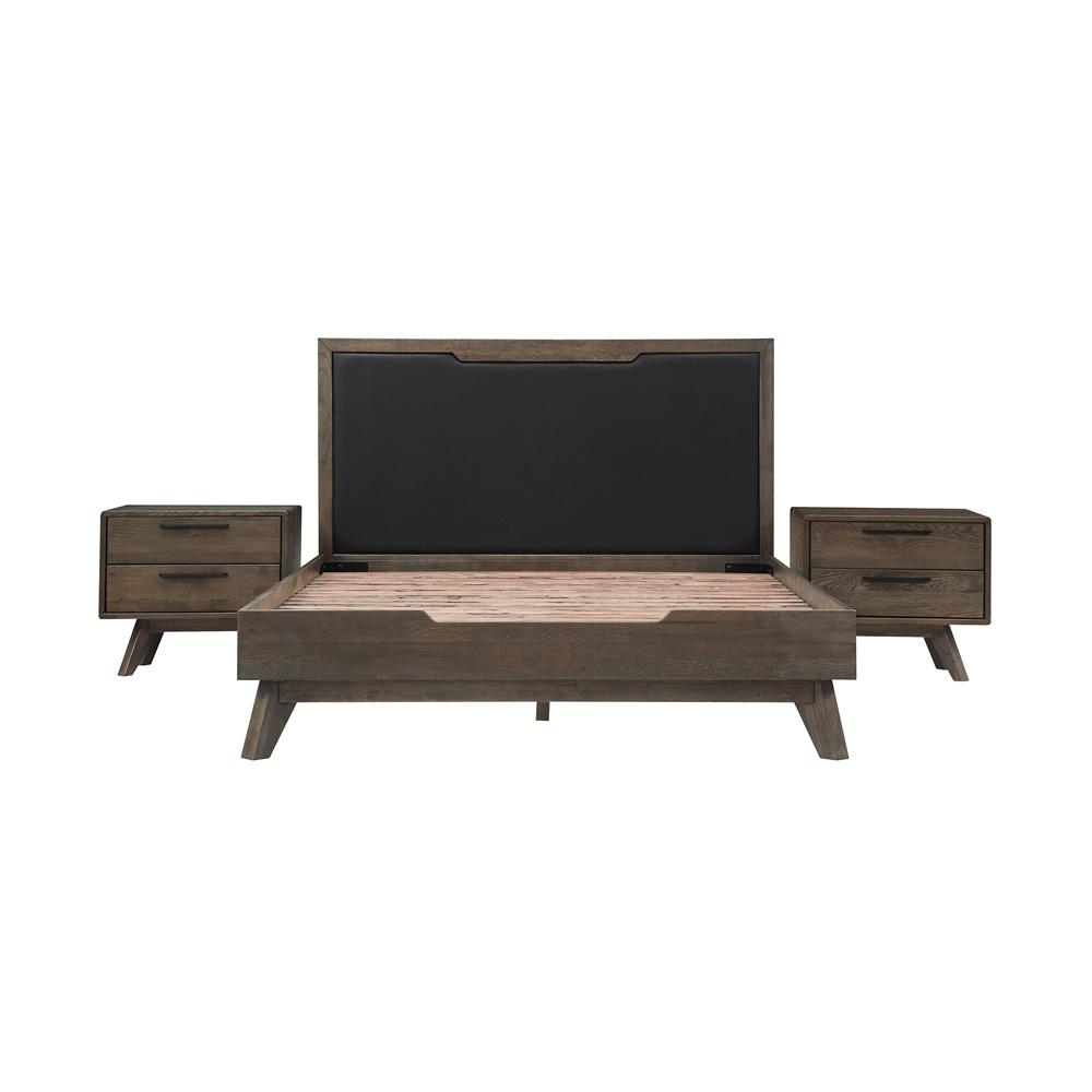 Armen Living - Astoria 3 Piece Queen Bedroom Set in Oak with Black Faux Leather  - SETAHBDQN3A veiw 1