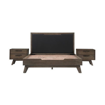 Armen Living - Astoria 3 Piece Queen Bedroom Set in Oak with Black Faux Leather  - SETAHBDQN3A veiw 1