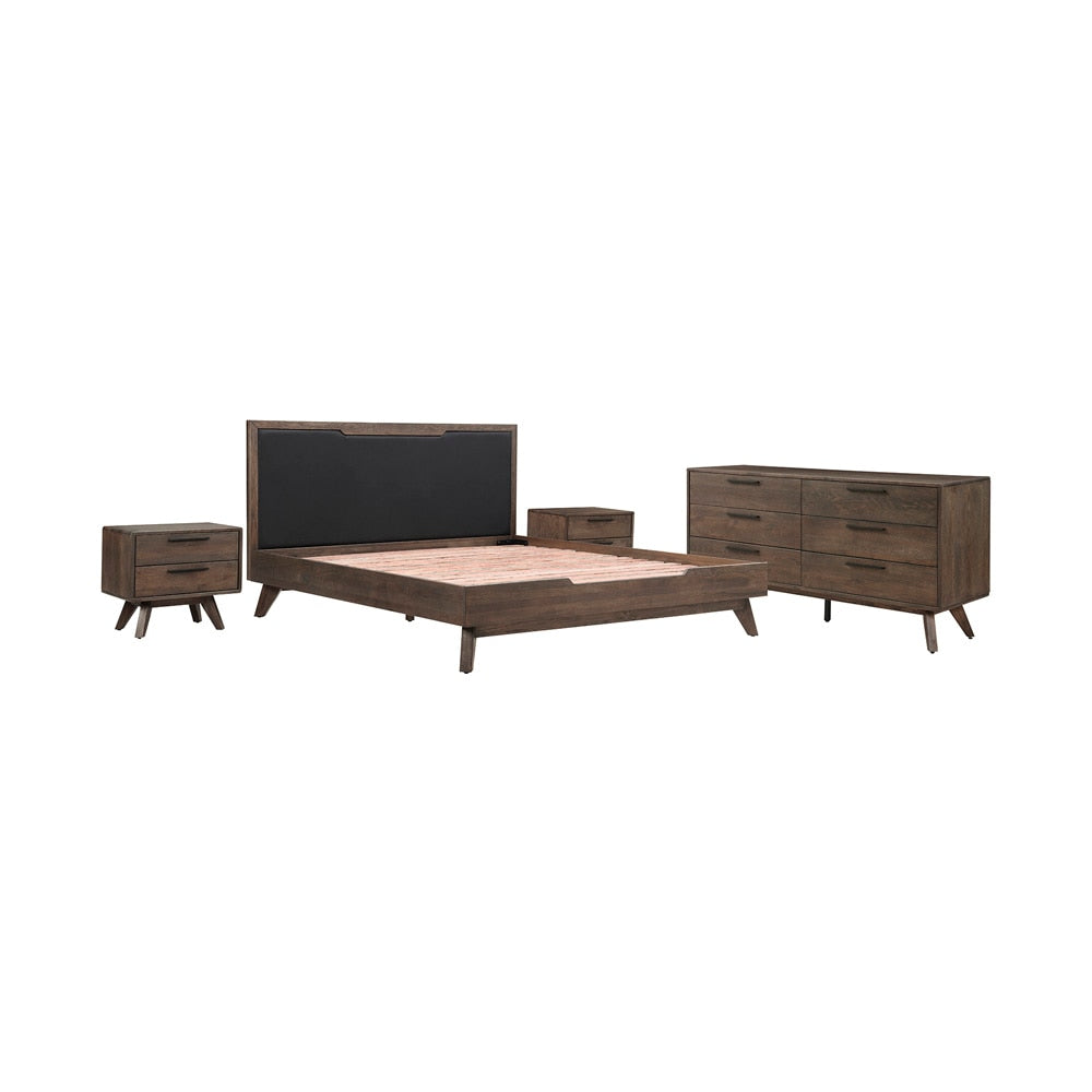 Armen Living - Astoria 4 Piece King Bedroom Set in Oak with Black Faux Leather  - SETAHBDKG4A veiw 1