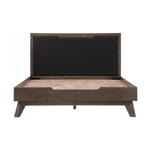 Armen Living - Astoria 4 Piece Queen Bedroom Set in Oak with Black Faux Leather  - SETAHBDQN4A veiw 2