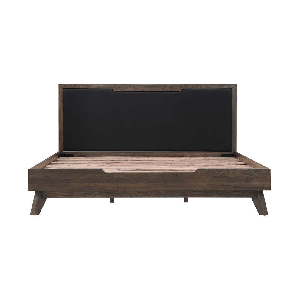 Armen Living - Astoria King Platform Bed Frame in Oak with Black Faux Leather  - LCAHBDDGKG veiw 1