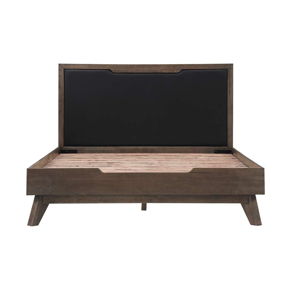 Armen Living - Astoria Queen Platform Bed Frame in Oak with Black Faux Leather  - LCAHBDDGQN veiw 1