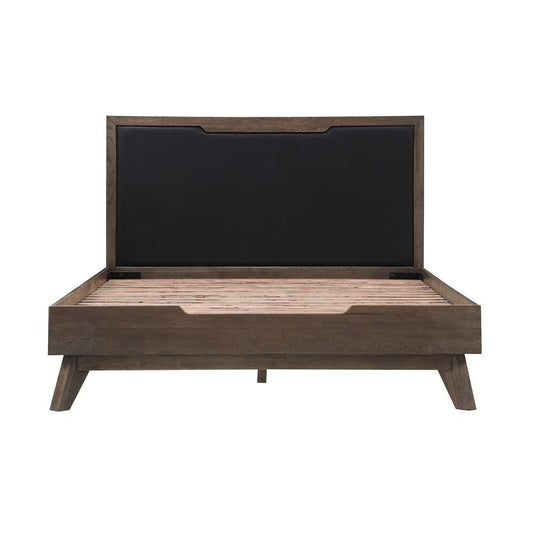 Armen Living - Astoria Queen Platform Bed Frame in Oak with Black Faux Leather  - LCAHBDDGQN veiw 1