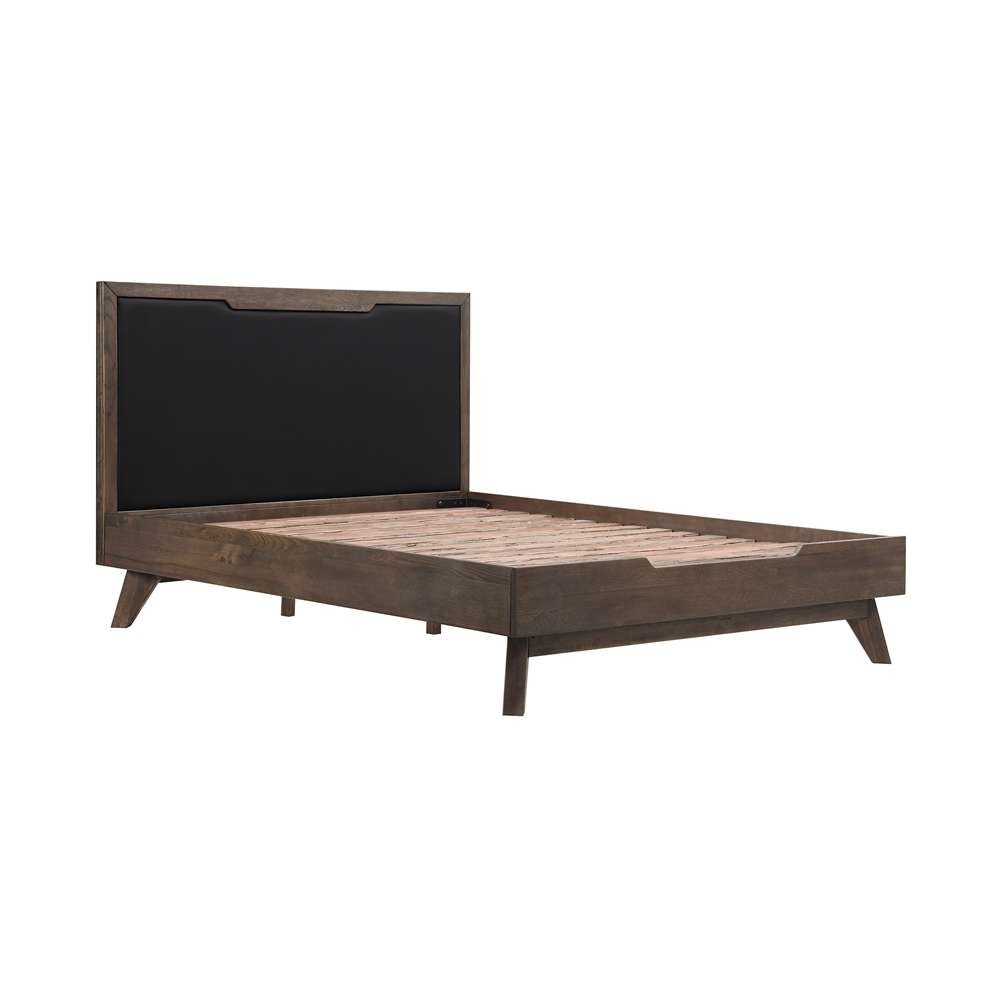 Armen Living - Astoria Queen Platform Bed Frame in Oak with Black Faux Leather  - LCAHBDDGQN veiw 2