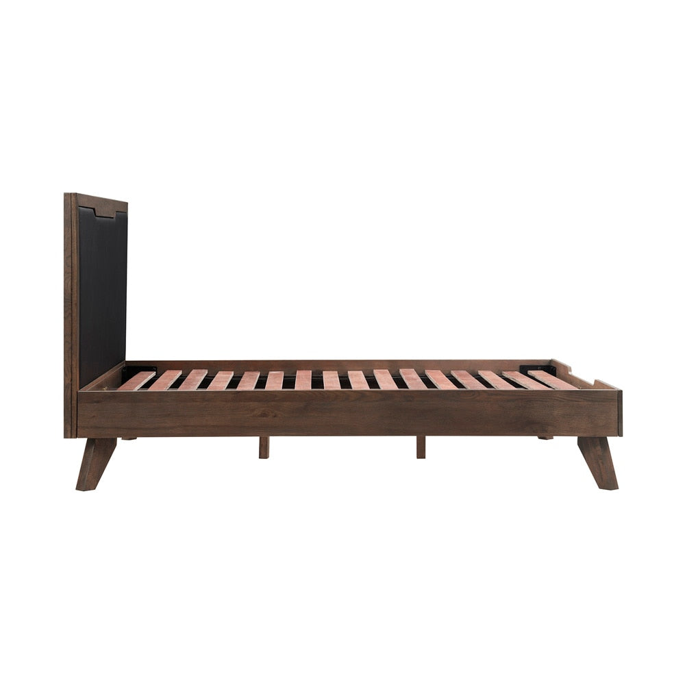 Armen Living - Astoria Queen Platform Bed Frame in Oak with Black Faux Leather  - LCAHBDDGQN veiw 3