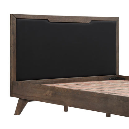Armen Living - Astoria Queen Platform Bed Frame in Oak with Black Faux Leather  - LCAHBDDGQN veiw 4