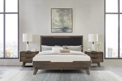 Armen Living - Astoria Queen Platform Bed Frame in Oak with Black Faux Leather  - LCAHBDDGQN veiw 9