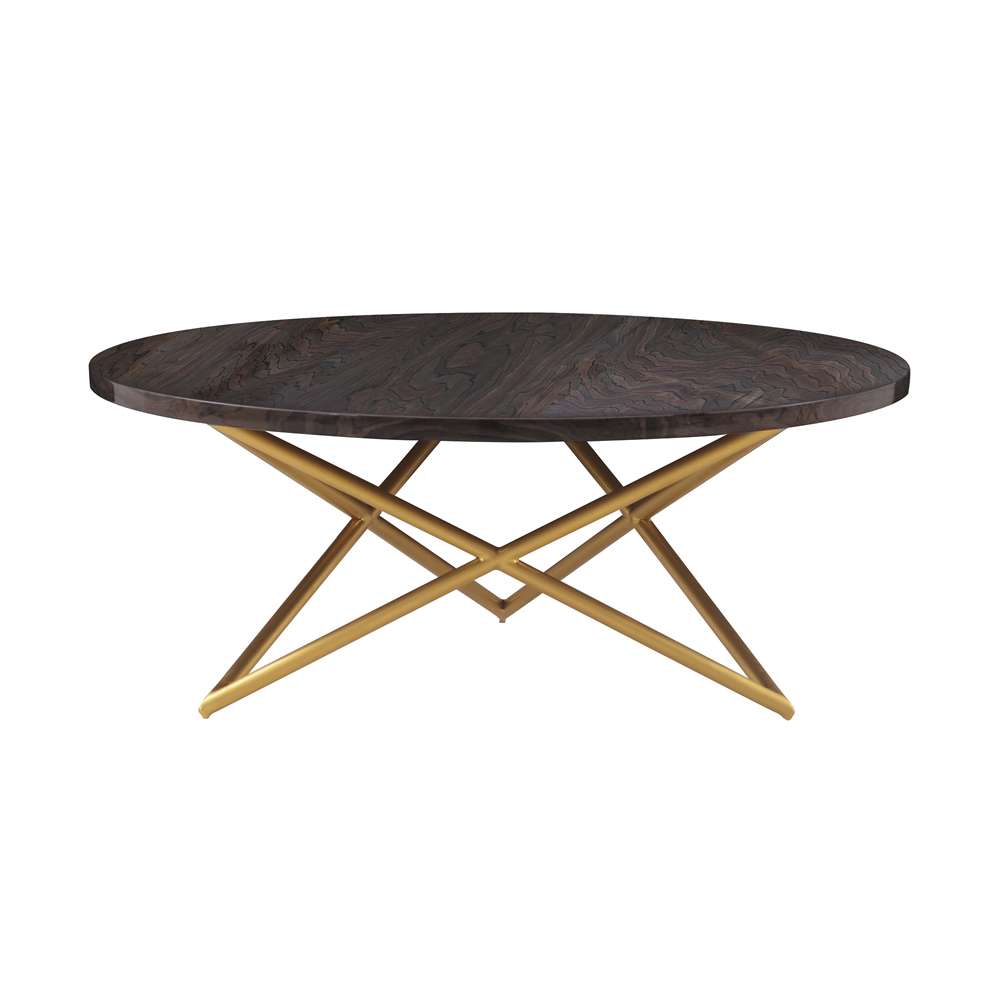 Armen Living Atala Brown Veneer Coffee Table with Brushed Gold Legs - Thumbnail 2