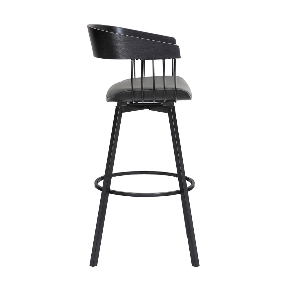 Armen Living  - Athena 27in Swivel Black Wood Counter Stool in Grey Faux Leather with Black Metal - LCATBABLKGRY26 veiw 3