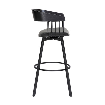 Armen Living  - Athena 27in Swivel Black Wood Counter Stool in Grey Faux Leather with Black Metal - LCATBABLKGRY26 veiw 3