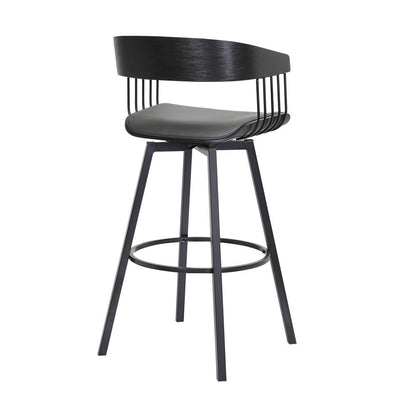 Armen Living  - Athena 27in Swivel Black Wood Counter Stool in Grey Faux Leather with Black Metal - LCATBABLKGRY26 veiw 4
