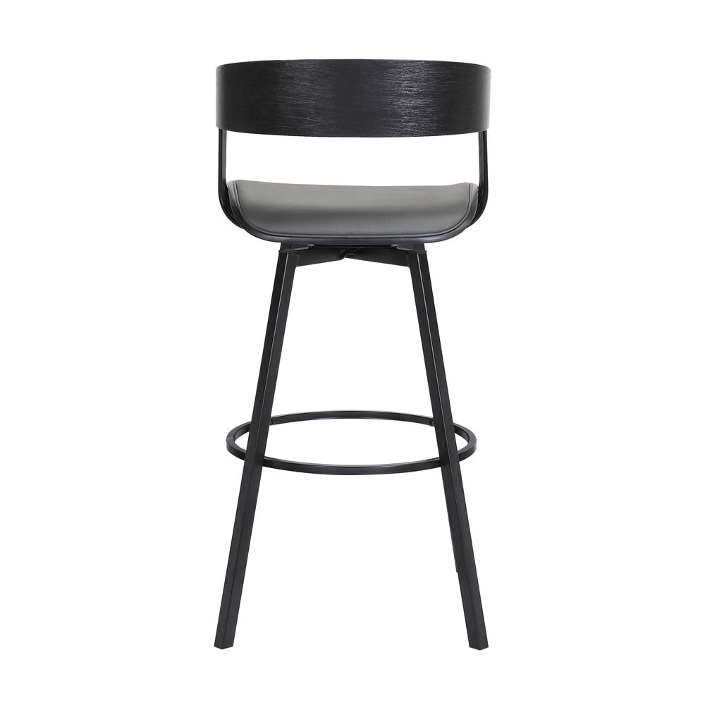 Armen Living  - Athena 27in Swivel Black Wood Counter Stool in Grey Faux Leather with Black Metal - LCATBABLKGRY26 veiw 5