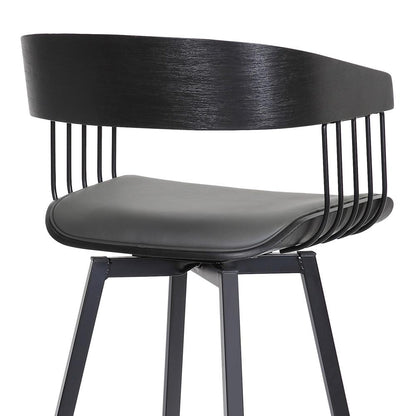 Armen Living  - Athena 27in Swivel Black Wood Counter Stool in Grey Faux Leather with Black Metal - LCATBABLKGRY26 veiw 7