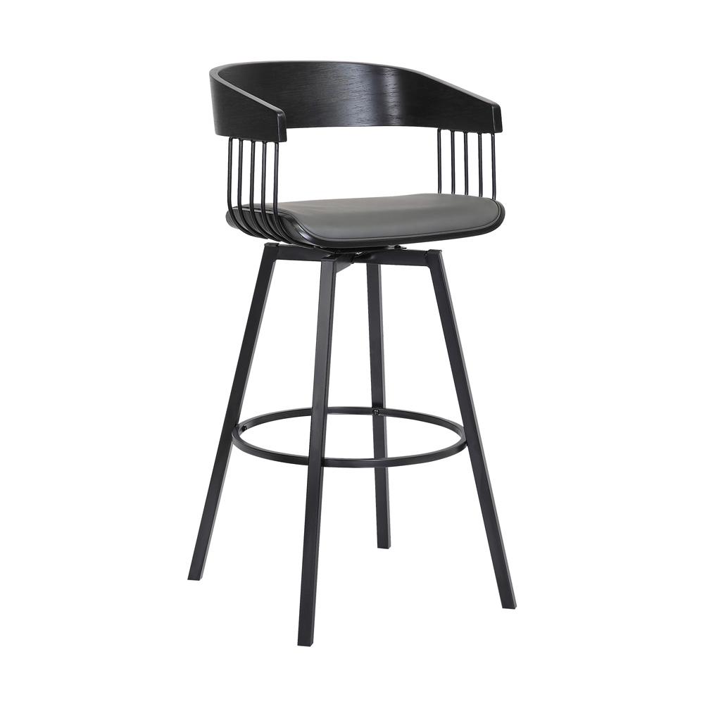 Armen Living  - Athena 31in Swivel Black Wood Bar Stool in Grey Faux Leather with Black Metal - LCATBABLKGRY30 veiw 1
